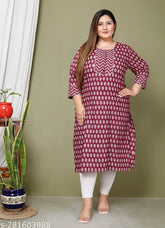 Maroon floral print pure cotton straight kurta for women, three-quarter sleeves with detailed print design, India origin